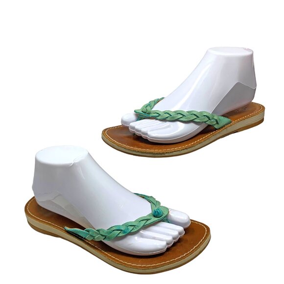 OluKai Kahiko Sea Blue Braided Leather Flip Flip / Toe Post Sandals - Picture 7 of 12